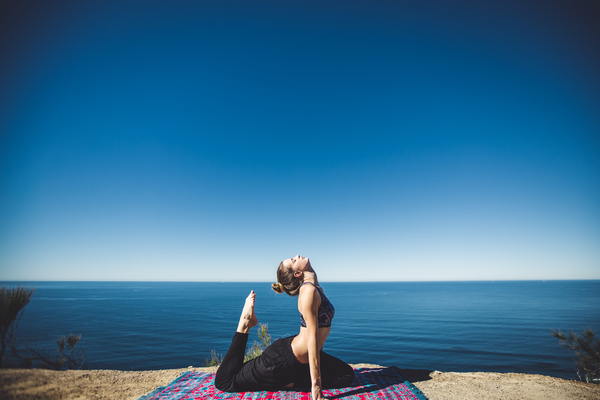 yoga,fitness,exercise,health,working out,pose,girl,woman,people,blue,sky,water,ocean,sea,lake,sunshine,summer