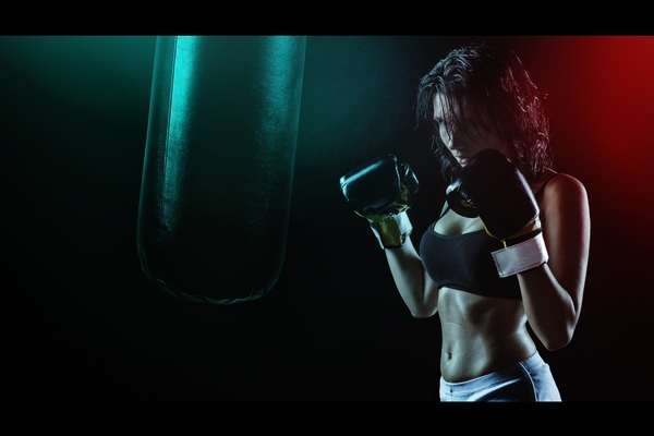 boxing,dark,fitness,girl,gloves,person,punching bag,sexy,sport,training,woman,workout,Free Stock Photo