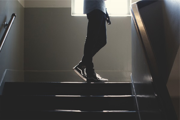 stairwell,stairway,stairs,steps,shoes,jeans,man,guy,school