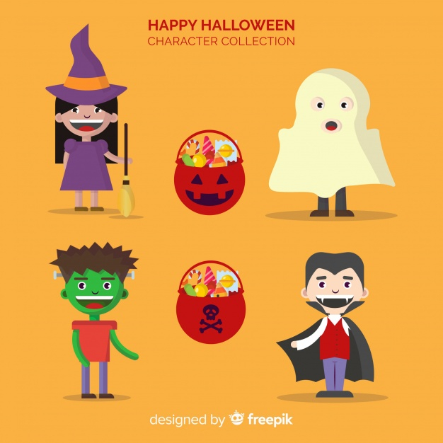 party,design,halloween,character,celebration,happy,holiday,happy holidays,flat,flat design,pumpkin,walking,zombie,ghost,witch,horror,halloween party,pack,october