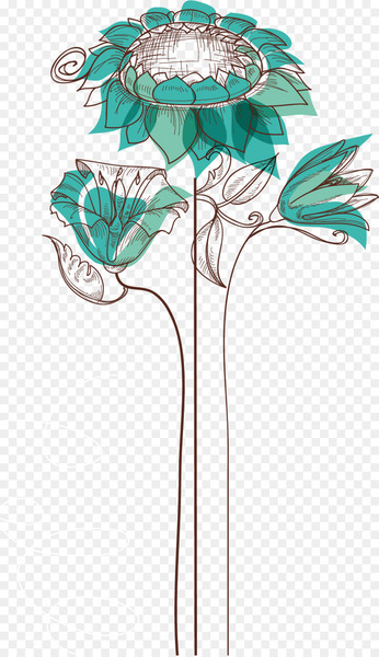 flower,common sunflower,mural,watercolor painting,photography,graphic arts,drawing,petal,plant,flora,leaf,tree,aqua,green,plant stem,line,floral design,turquoise,flowering plant,png