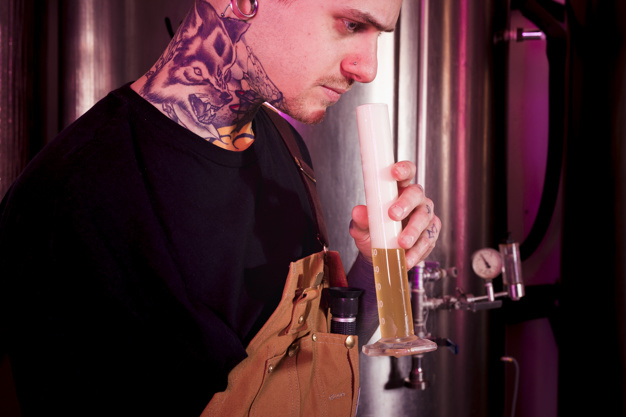 Two Men Presenting Craft Beer in the Microbrewery. Stock Photo - Image of  brewer, brew: 113065782