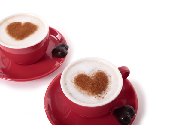 isolated on white,copyspace,dusting,cup and saucer,froth,saucer,isolated,two,cappuccino,heart background,chocolate background,coffee background,background white,heart shape,love background,brown background,brown,cup,coffee cup,shape,white,candy,milk,white background,valentine,chocolate,red background,red,love,heart,coffee,background