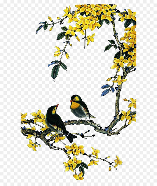 bird,painting,chinese painting,birdandflower painting,calligraphy,drawing,ink wash painting,flower,art,tree,yellow,floral design,graphic design,flora,branch,beak,twig,fauna,png