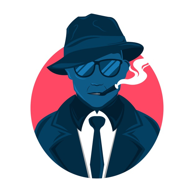 mysteriously,mafia man,noir,mysterious,mafia,agent,spy,gangster,crime,male,smoking,hat,glasses,avatar,smoke,retro,cartoon,character,man