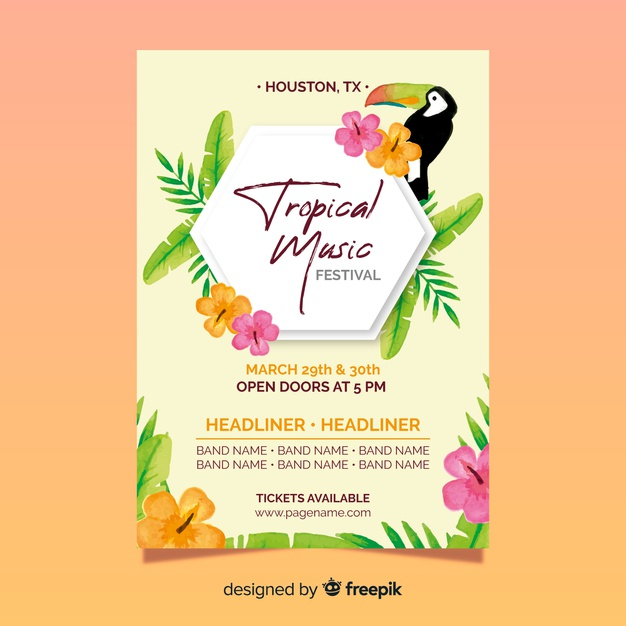 ready to print,act,toucan,ready,musical,animal print,watercolor leaves,tropical flowers,watercolor floral,music festival,blossom,singer,band,print,fun,music poster,jungle,stage,poster template,brochure flyer,flyer template,festival,tropical,celebration,leaves,watercolor flowers,animal,bird,brochure template,leaf,template,music,floral,watercolor,poster,flyer,flower,brochure