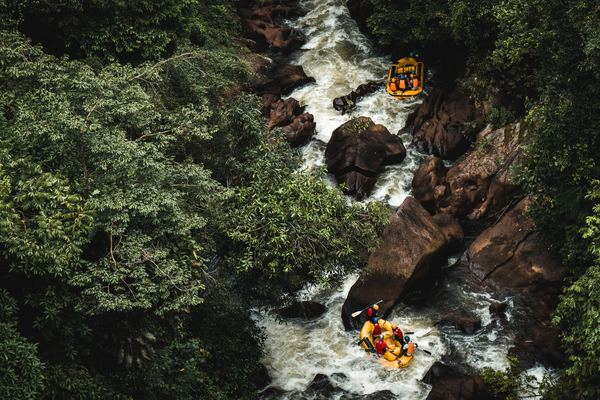 sport,rock,man,drone,aerial,aerial view,party,life,woman,rapids,river,raft,boat,mountain,rock,forest,stream,woodland,water,green,tree,free pictures