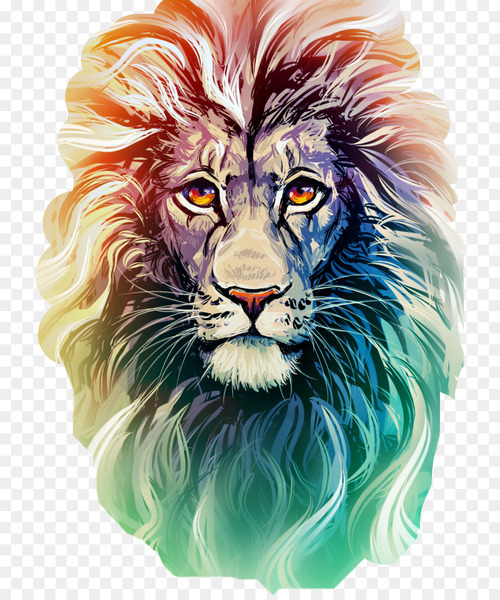 Cartoon drawing of a lion, vibrant colors, playful a...