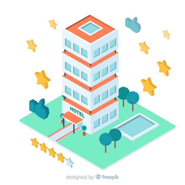 Hotel Business Chess Concept  Isometric, Hotel, Flat design illustration