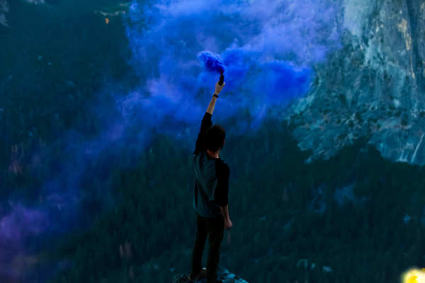 blue,smoke,flair,guy,man,people,nature,mountains,outdoors,adventure