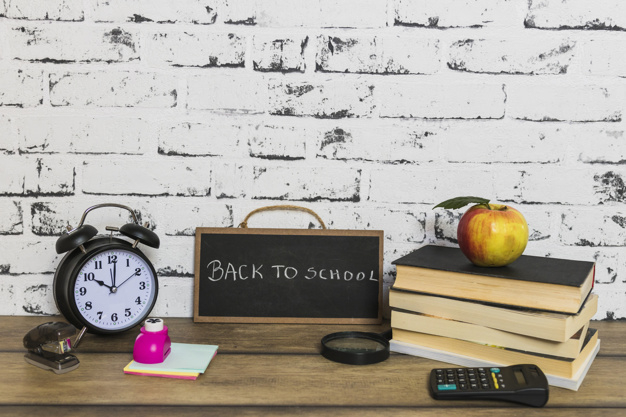 school,book,education,office,clock,table,fruit,blackboard,wall,back to school,study,notebook,apple,note,stationery,desk,brick,exercise,life,brick wall