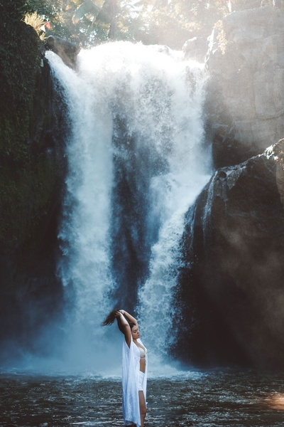 waterfalls,rocks,hill,nature,people,girl,beauty,swimming
