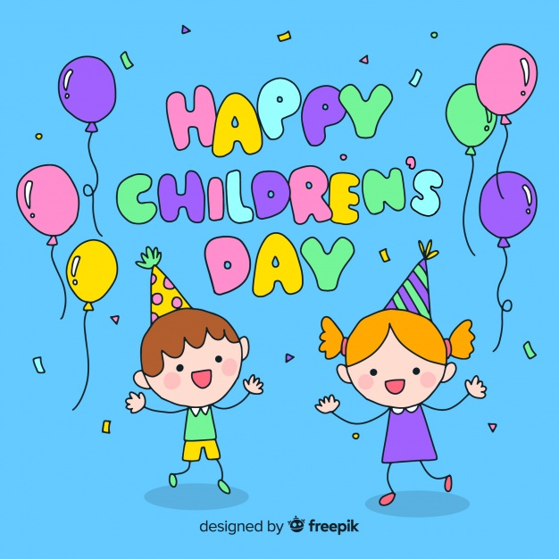 Free: Children's day colorful cartoon greeting background 