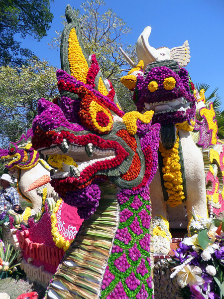 naga,flower festival,chiang mai,thailand,thai,floral,southeast asia,mythical,tropical,colorful