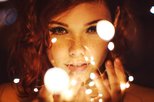 girl,lights,bokeh,pretty,close up,[portrait,eyes,face,female,woman,people,freckles