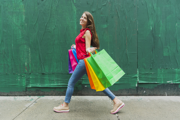 background,sale,green,green background,shopping,red,red background,space,cute,happy,wall,bag,person,street,shopping bag,lady,customer,background green,walking