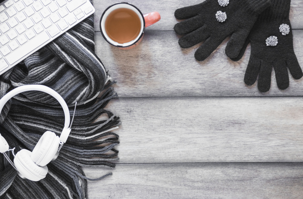 winter,technology,computer,fashion,snowflakes,table,space,tea,flat,drink,cup,clothing,life,headphones,mug,wooden,keyboard,wood table,hot,rustic,scarf,fresh,warm,tea cup,gadget,device,season,winter clothes,wool,gloves,devices,beverage,horizontal,flat lay,copy,timber,aroma,earphones,knitted,lumber,accessory,still,still life,lay,near,indoors,copy space,from