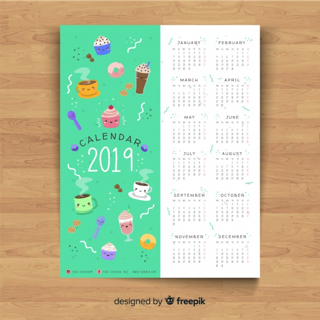 weeks,ready to print,weekly,monthly,organizer,ready,daily,annual,doughnut,week,month,timetable,day,handdrawn,year,calendar 2019,date,planner,print,schedule,plan,dessert,2019,flat,time,cupcake,number,template,coffee,calendar,food