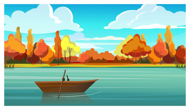 background,tree,blue background,cloud,nature,blue,sky,autumn,landscape,art,graphic,colorful,flat,colorful background,plant,decoration,fall,boat,drawing