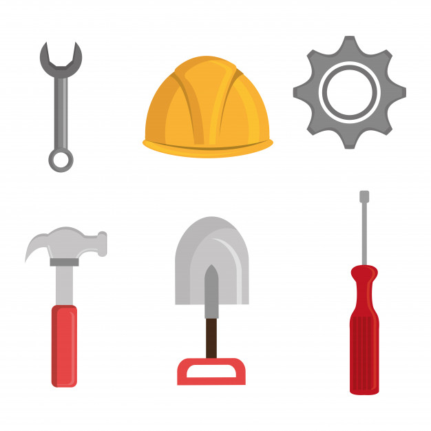 Builder man in uniform with work building tools Vector Image