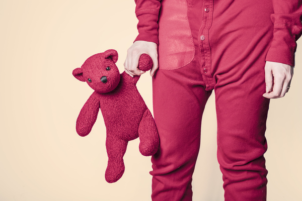 stuffed animal,teddy bear,red,onesie,clothes,hands,bedtime,sleep,kid,child