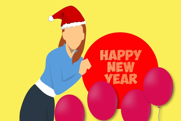 female,girl,happiness,happy,hat,holiday,red,santa,seasonal,new year,card,adult,advertisement,woman,celebration,christmas,balloons,claus,december,xmas