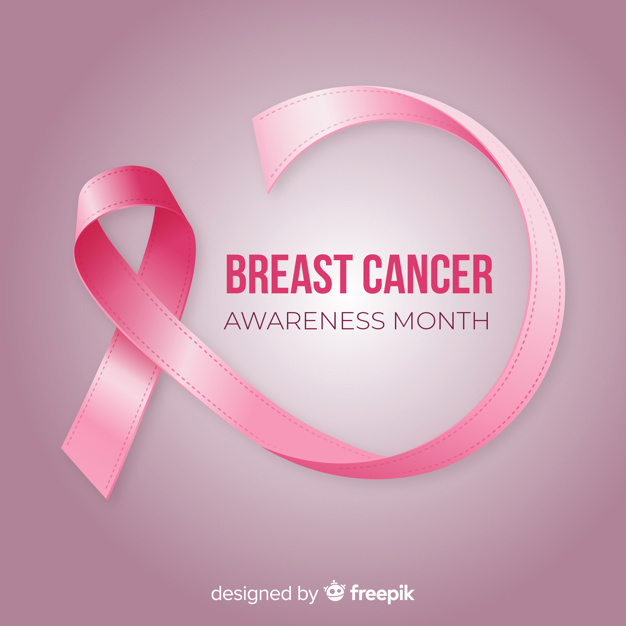Free: Breast cancer awareness month with realistic ribbon 
