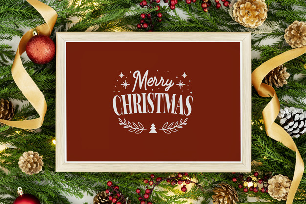 Merry Christmas Greeting In A Frame Mockup Free Psd Psd Free Psd