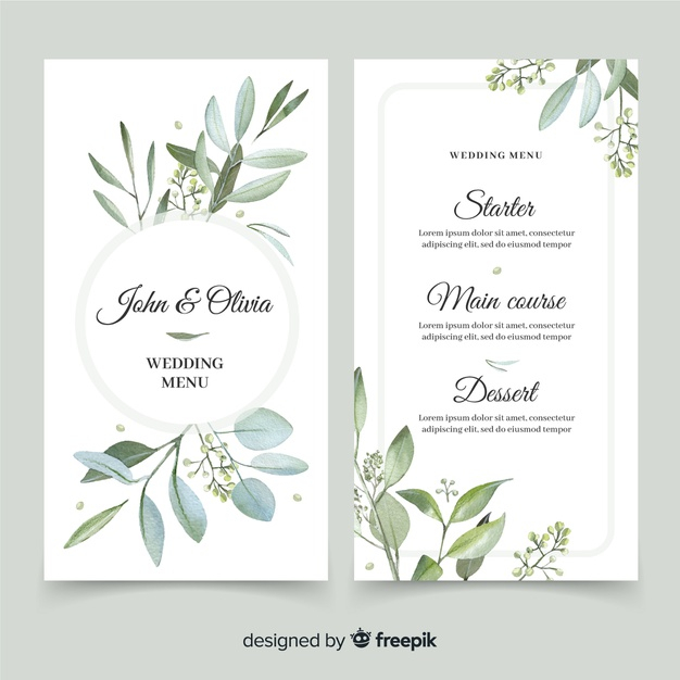 Free: Wedding menu with foliage design Free Vector 