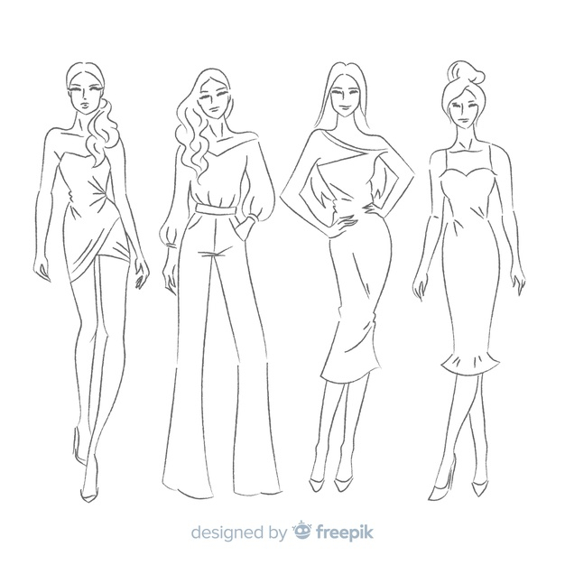 Free Vector  Fashion sketch collection with models