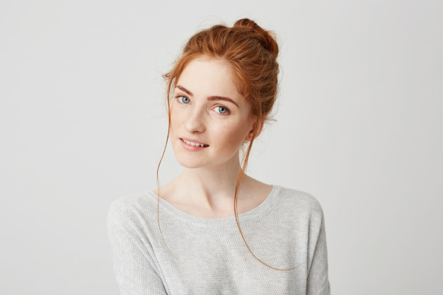 Free: Portrait of beautiful tender redhead girl smiling posing