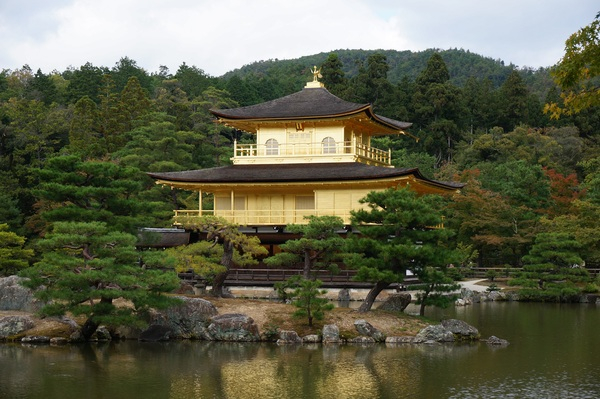 zen buddhist temple,water,trees,temple,outdoors,landscape,lake,kyoto,kinkaku-ji,japan,building,architecture