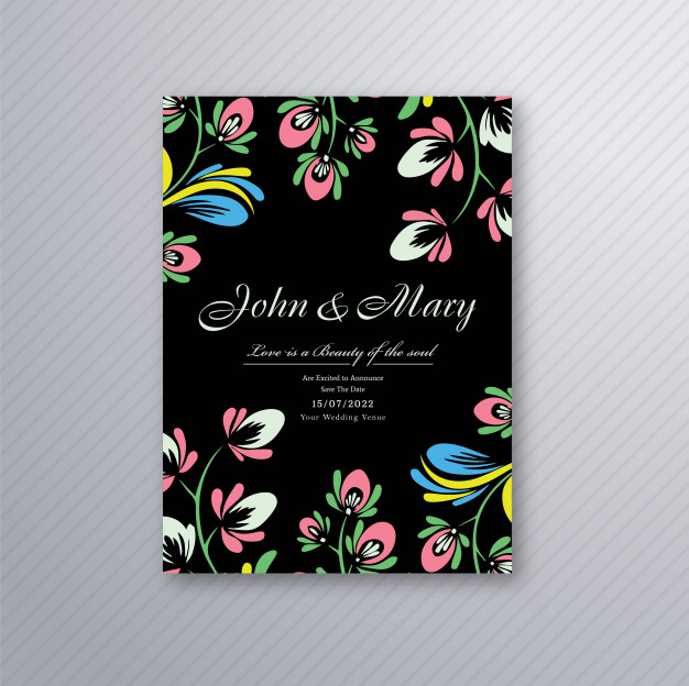 Free: Decorative floral wedding invitation card design vector 