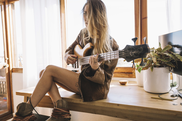 vintage,music,table,home,retro,cute,room,guitar,person,window,creative,interior,sound,fun,electric,wooden,wood table,young,good,entertainment