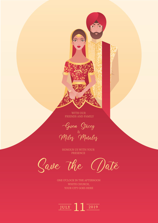 Free: Indian wedding invitation with characters 