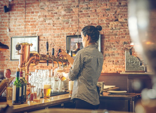 alcohol,bar,bar cafe,bartender,beer,beer tap,brick wall,craft beer,draught,drink,female,indoors,lager,pouring,tap,woman,Free Stock Photo