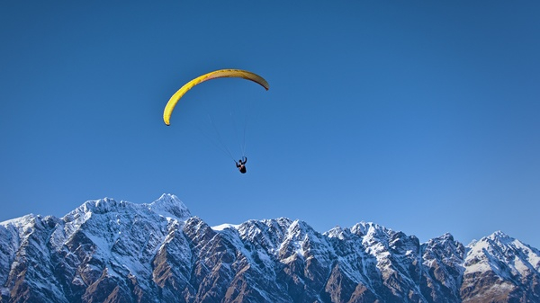 blue,sky,mountain,valley,snow,winter,cold,sport,paragliding,people,man