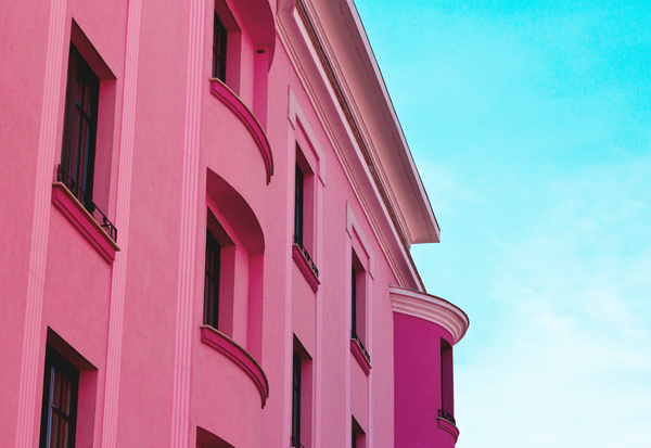 architecture,building,exterior,facade,pink,windows