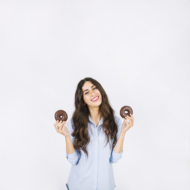 food,hands,face,smile,sweet,eat,donut,female,young,good,donuts,delicious,smiling,looking,tasty,joyful,good looking,with