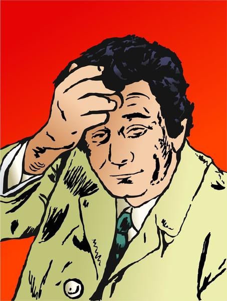 columbo,scratch,head,think,thinking,detective,portrait,man,male,life,people,illustration,graphic,clip art,clipart