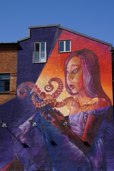 cc0,c2,building,painted,graffiti,artwork,wall,woman,huge,marvel,amazed,colorful,octopus,squid,painted wall,house facade,artfully,fantasy,person,paint,sprayer,spray,free photos,royalty free