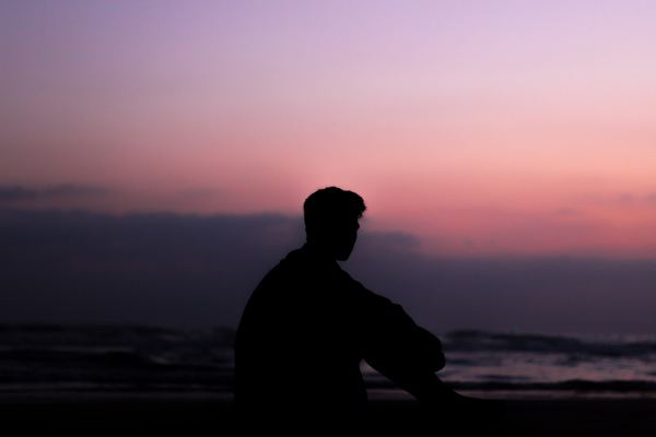 lonely,alone,man,tell,sunset,silhouette,thinking,man,silhouette,man,male,sunset,sunrise,beach,water,pink,purple,coast,cloudy,silhouette,public domain images