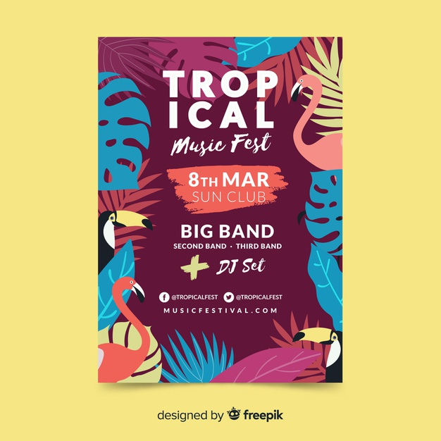 ready to print,act,vegetation,toucan,ready,instrument,musical,animal print,banner template,handdrawn,musical instrument,festive,music festival,sing,singer,banner brochure,band,print,flamingo,music poster,jungle,stage,party flyer,plant,poster template,brochure flyer,flyer template,festival,tropical,celebration,dance,party poster,animal,bird,brochure template,template,party,music,invitation,poster,flyer,brochure,banner
