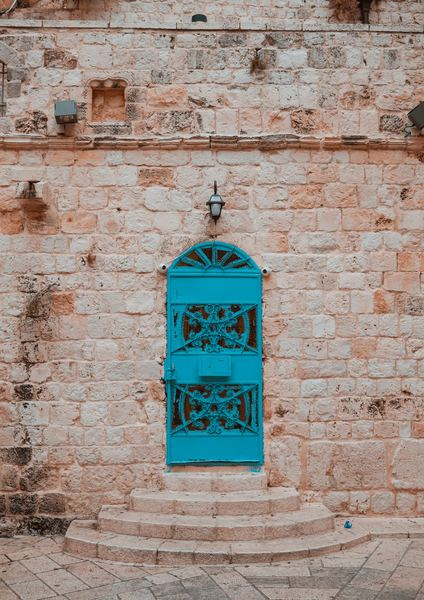 vertical,forest,blue,exterior,rustic,old,israel,texture,wall,wall,brick,stone,masonry,door,step,stair,security camera,lamp,blue,texture,detail,free stock photos