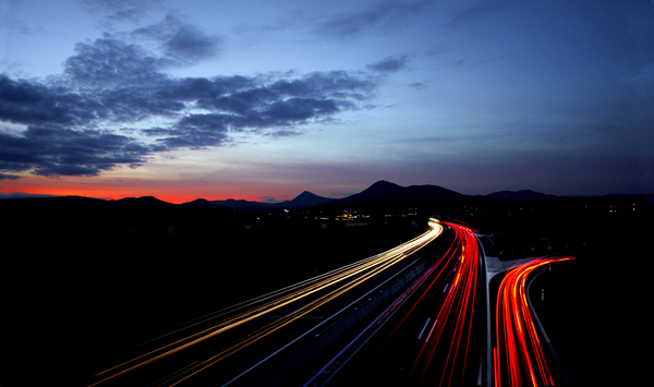 asphalt,blurred,clouds,dark,dawn,evening,expressway,fast,highway,hilly,landscape,light streaks,lights,long,long exposure,motorway,photograph,road,roads,street,sunset,time lapse,time-lapse,traffic,urban,Free Stock Photo