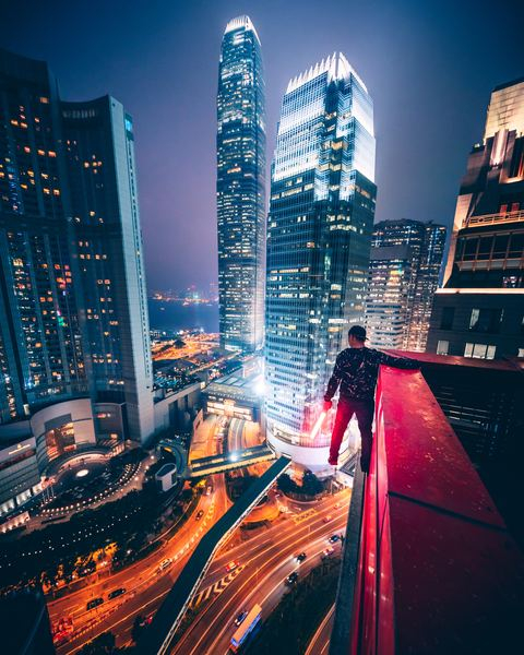 height,rooftop,city,light,white,night,scene,street,outdoor,man,male,building,hanging,architecture,street,light,neon,abstract,cyberpunk,vaporwave,looking down,free stock photos