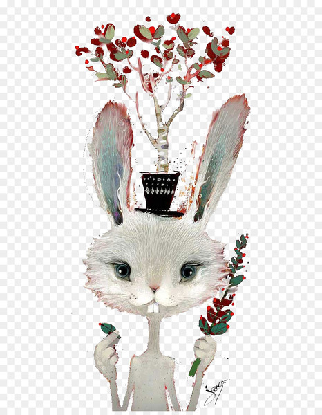 illustrator,art,creative work,painting,advertising,download,drawing,rabbit,flower,rabits and hares,hare,whiskers,floral design,tail,branch,domestic rabbit,easter bunny,flowering plant,png