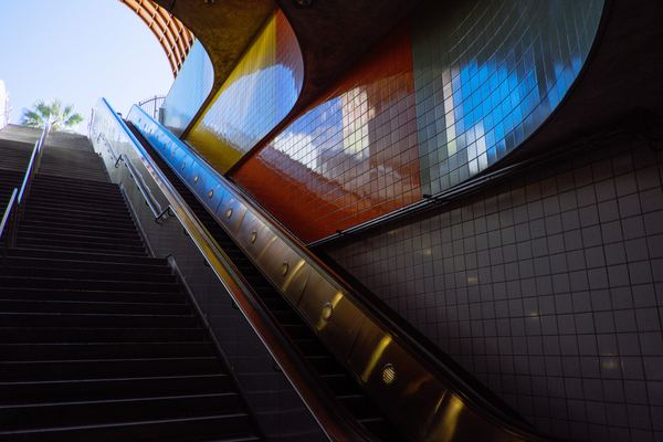 la,los angele,californium,stair,staircase,step,scout22,art,building,staircase,escalator,stair,underground,subway,tile,light,reflection,blue,city,travel,collage