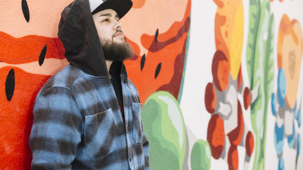 people,man,paint,art,color,graphic,wall,colorful,human,shape,person,sketch,ink,creative,drawing,beard,painting,cap,graffiti,young