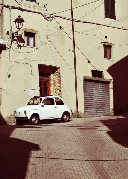 vog,woman,girl,color,woman,abstract,place,building,city,car,fiat 500,city street,street,wall,street photography,cobblestone,vintage,urban,retro,day,sunshine,free images
